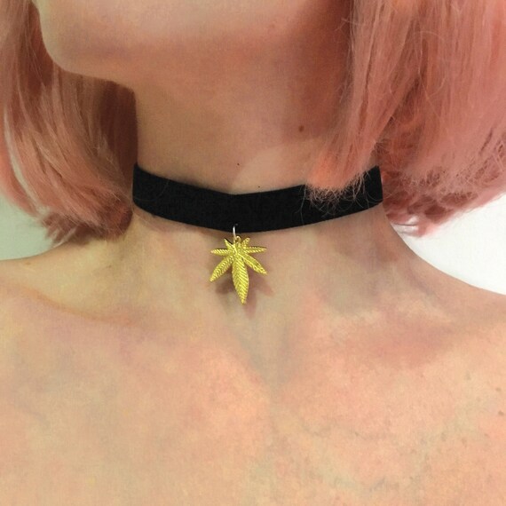 Disco Leopard- Gold Weed Palm Leaf Velvet Choker