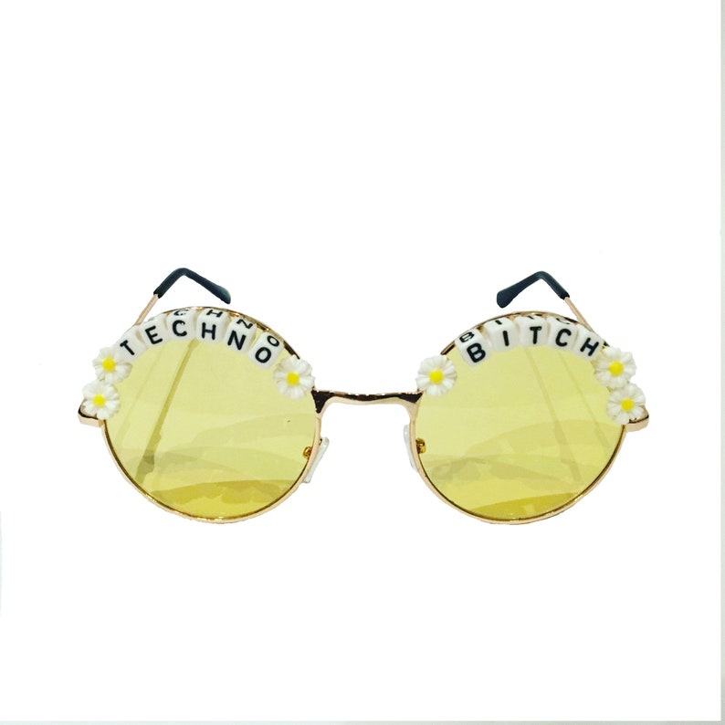 TECHNO 3 BITCH Round Colour Tint Festival Sunglasses Custom Designs Available