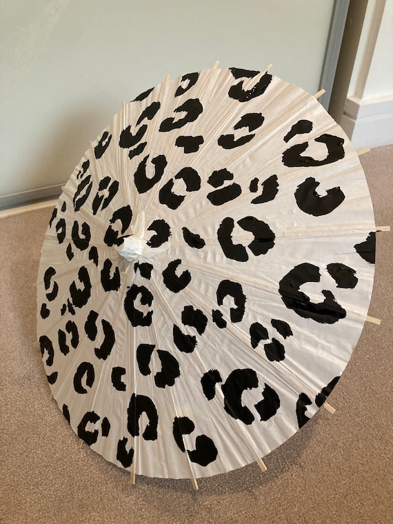 Leopard Print Mini Paper Parasol <3 Bespoke Hand Painted Festival Accessory