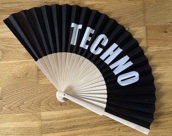 DEFECT Discount - TECHNO Black Print Folding Festival / Rave / Party Hand Fan