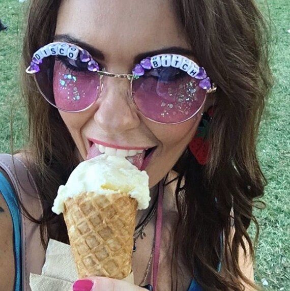 DISCO <3 BITCH Round Colour Tint Festival Sunglasses - Custom Designs Available