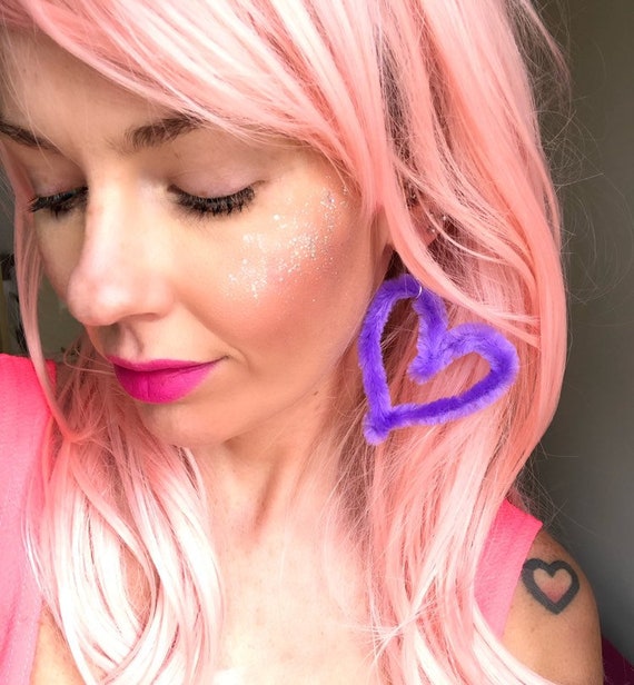 Purple Lilac Fluffy Heart Festival Earrings