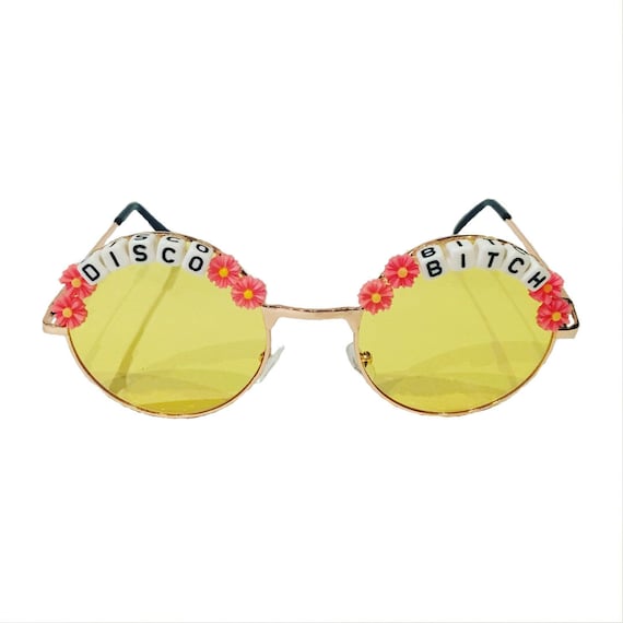 DISCO <3 BITCH Round Colour Tint Festival Sunglasses - Custom Designs Available
