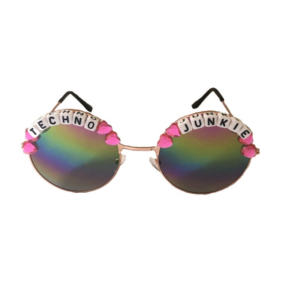 TECHNO <3 JUNKIE Round Festival Sunglasses - Custom Designs Available