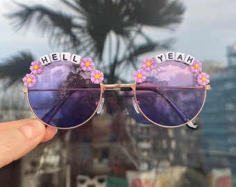 HELL YEAH Round Colour Tint Festival Sunglasses - Personalised Available