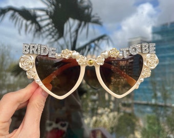 BRIDE TO BE Ivory Flower Heart Hen Party Sunglasses / Bachelorette / Wedding