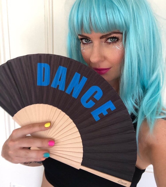 DANCE Black & Blue Wooden/ Fabric Spanish Folding Hand Fan