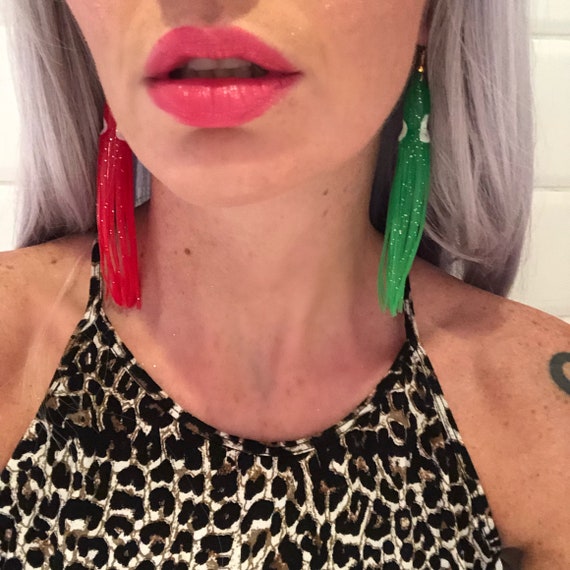Neon UV Gitter Squid Festival Earrings 10cm