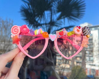 Festival Crystal-Embellished Pink Heart Sunglasses Festival Party Heart Shaped Sunglasses. Embellished Bling  main image 2