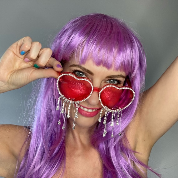 LOVE HEART RHINESTONE Oversize Festival Party Sunglasses