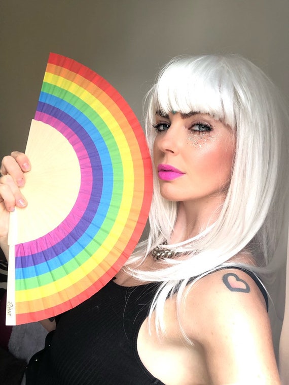 RAINBOW Print Wooden/ Fabric Spanish Folding Hand Fan