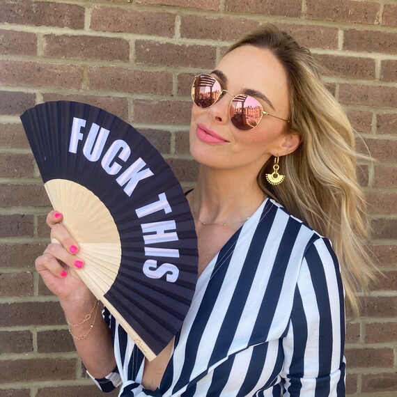 FUCK THIS Black & White Wooden/ Fabric Spanish Folding Rave Hand Fan