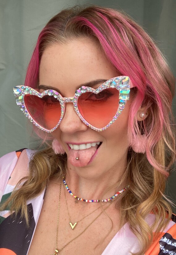 Iridescent Jewel Pink Heart Festival Sunglasses