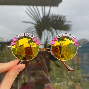 DISCO BITCH Round Rainbow Mirror Festival Sunglasses Custom Designs Available / Party / Rave image 9