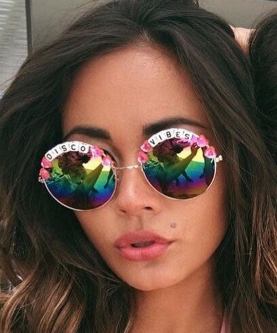 DISCO VIBES Round Rainbow Mirror Festival Sunglasses - Custom Designs Available