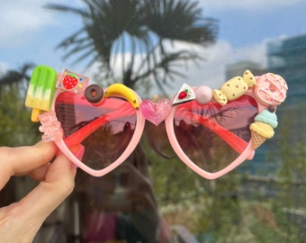 Candy Cake Pink Heart Festival Sunglasses / Party / Rave / Birthday / Kandi / Cute / Kawaii