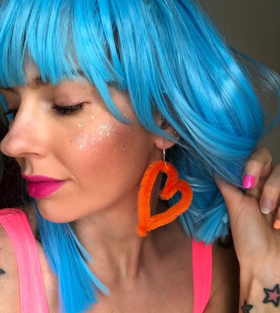 Orange Fluffy Heart Festival Earrings