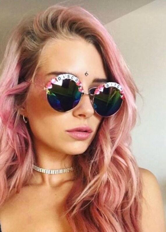 DISCO <3 BITCH Round Rainbow Mirror Festival Sunglasses - Custom Designs Available