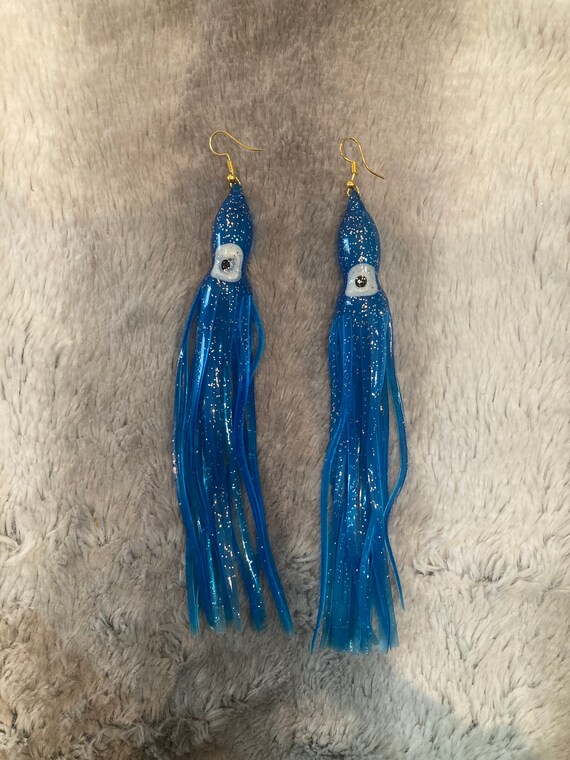Blue Gitter Squid Festival Earrings 14cm