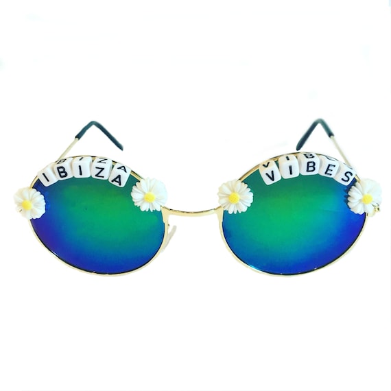 IBIZA <3 VIBES Round Mirror Daisy Festival Sunglasses - Custom Designs Available