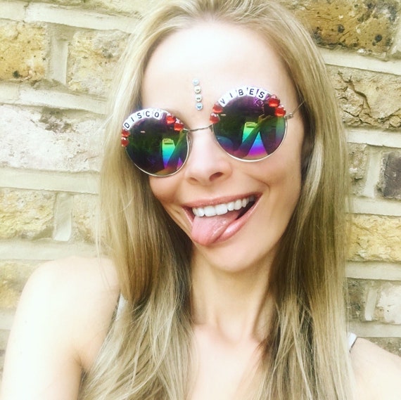 DISCO VIBES Round Colour Festival Sunglasses - Custom Designs Available