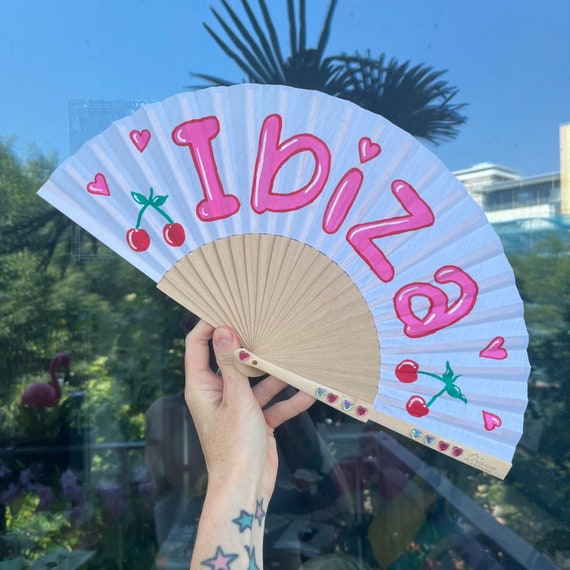 Personalised CUSTOM TEXT / DESIGN Black or White Print Folding Festival / Rave / Party Hand Fan