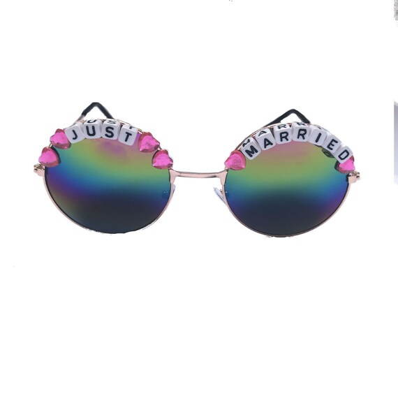 JUST <3 MARRIED Round Mirror Festival Sunglasses - Custom Designs Available