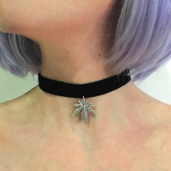 Disco Leopard- Silver Weed Palm Leaf Velvet Choker