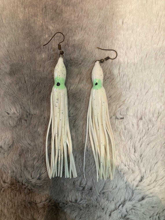 White UV Gitter Squid Festival Earrings 10cm