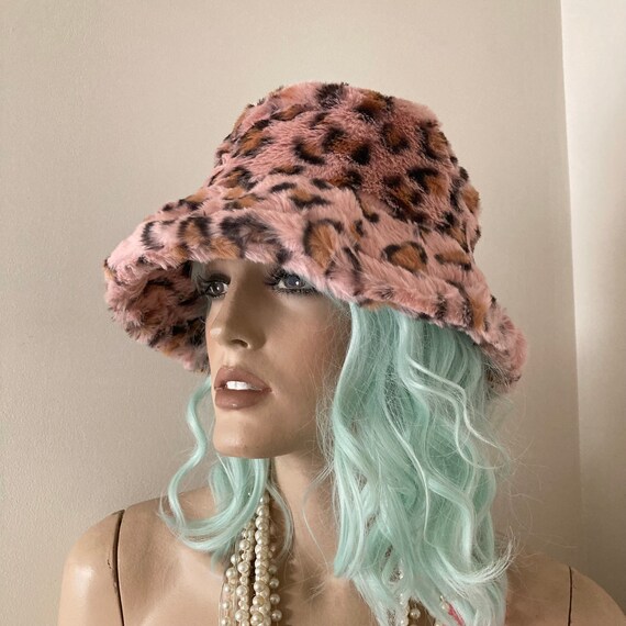 Fluffy Pink LEOPARD PRINT Faux Fur Bucket Hat