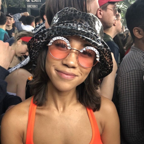 TECHNO BITCH Round Festival Sunglasses - Custom Designs Available