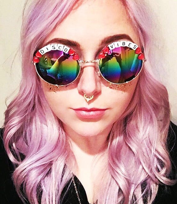 DISCO <3 VIBES Round Rainbow Mirror Festival Sunglasses - Custom Designs Available