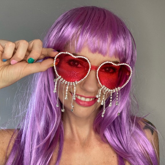 LOVE HEART RHINESTONE Oversize <3 Festival Party Sunglasses