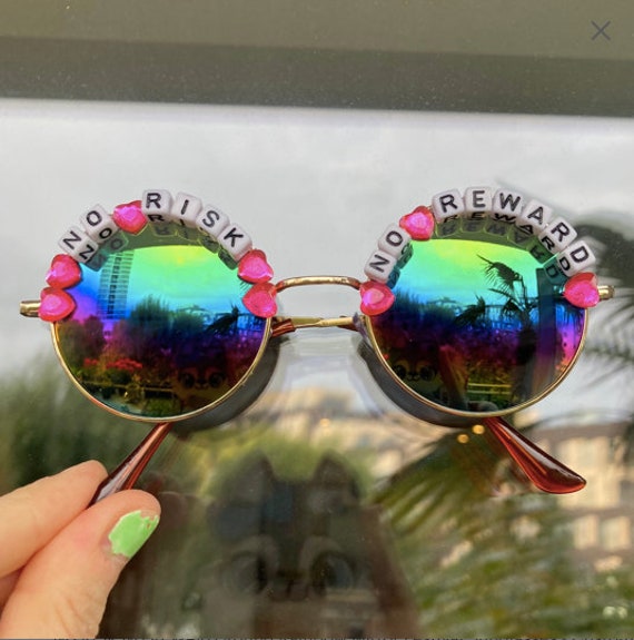 No RISK No REWARD Round Rainbow Mirror Festival Sunglasses - Custom Designs Available