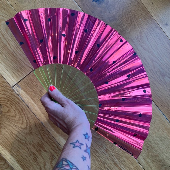 IRIDESCENT WATERMELON Plastic Spanish Folding Hand Fan