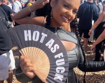 Defect / Discount HOT AS FUCK Black & White Print Folding Festival / Rave / Party Hand Fan