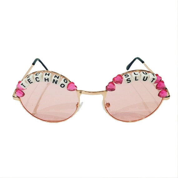TECHNO <3 SLUT Round Festival Sunglasses - Custom Designs Available