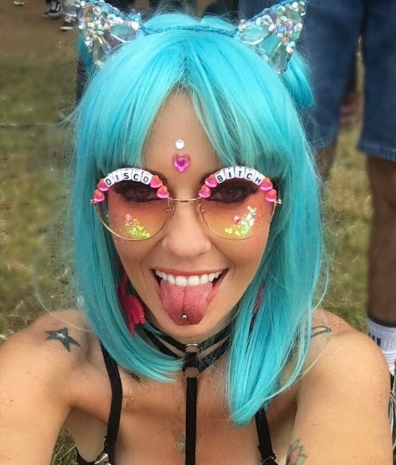 DISCO BITCH Round Festival Sunglasses - Custom Text Available