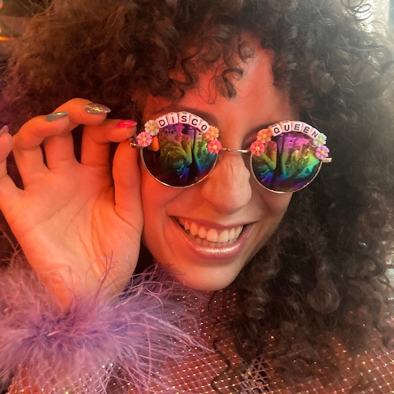 DISCO QUEEN Round Rainbow Mirror Flower Festival Sunglasses - Custom Designs Available