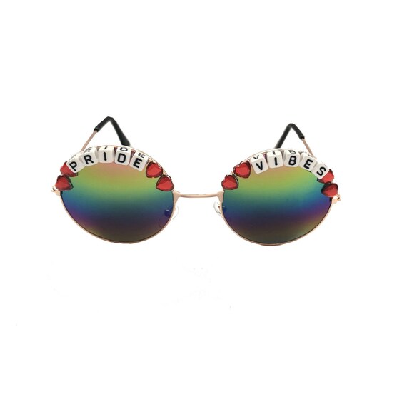 PRIDE <3 VIBES Round Rainbow Mirror Festival Sunglasses - Custom Designs Available