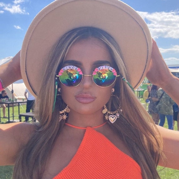 DISCO BITCH Mirror Round Festival Sunglasses - Personalised Available