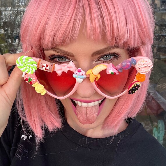 Candy Cake Pink Heart Festival Sunglasses / Party / Rave / Birthday / Kandi / Cute / Kawaii