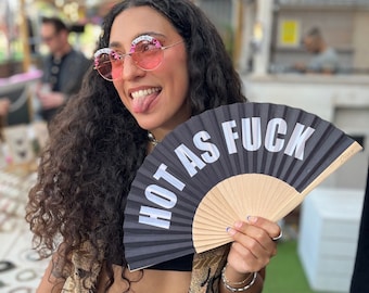 HOT AS FUCK Black & White Print Folding Festival / Rave / Party Hand Fan