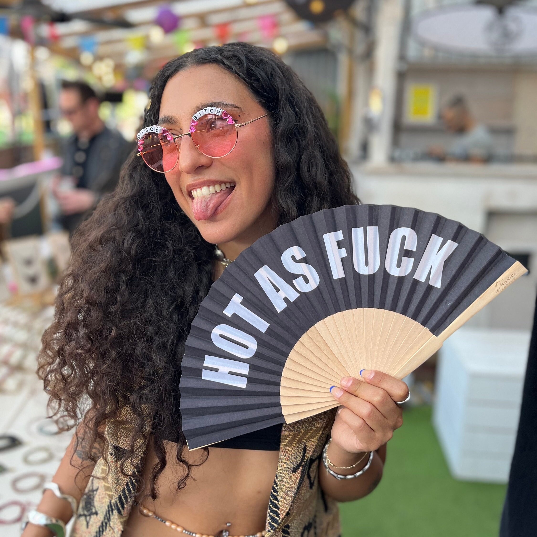 HOT AS FUCK Black & White Print Folding Festival / Rave / Party Hand Fan