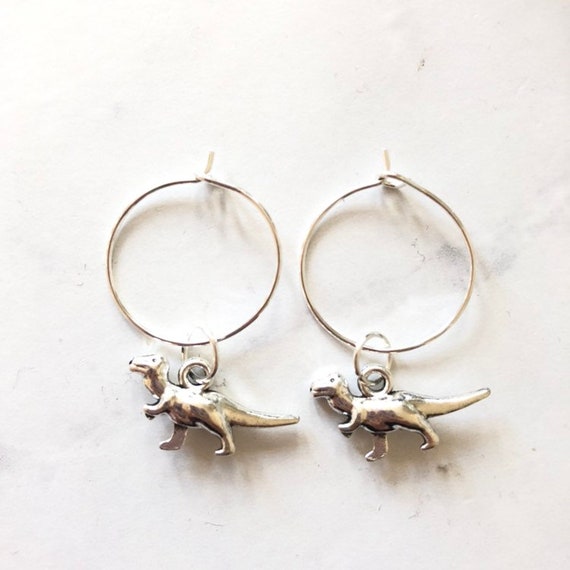 T-REX Dinosaur silver hoop earrings