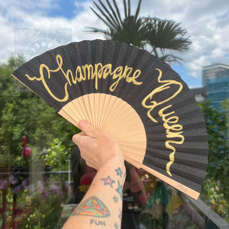 Personalised CUSTOM TEXT / DESIGN Black or White Print Folding Festival / Rave / Party Hand Fan image 17