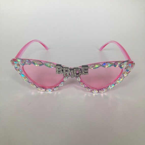 BRIDE Diamanté Pink Iridescent Cat Eye Hen Party Festival Sunglasses