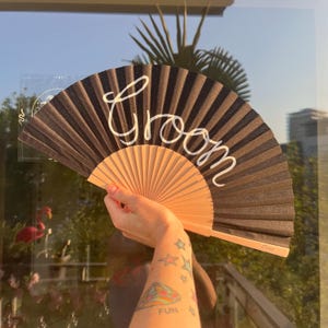 Personalised CUSTOM TEXT / DESIGN Black or White Print Folding Festival / Rave / Party Hand Fan image 2