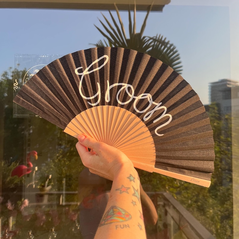 Personalised CUSTOM TEXT / DESIGN Black or White Print Folding Festival / Rave / Party Hand Fan image 2