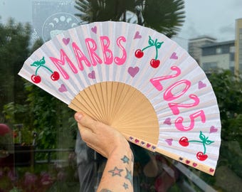 CUSTOM TEXT / DESIGN Personalised Print Hand Painted Folding Wedding / Hen / Bachelorette / Festival Hand Fan